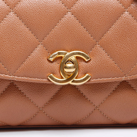 シャネル CHANEL キャビアスキン チェーン ココマーク ミニ ショルダーバッグ ブラウン WS13775