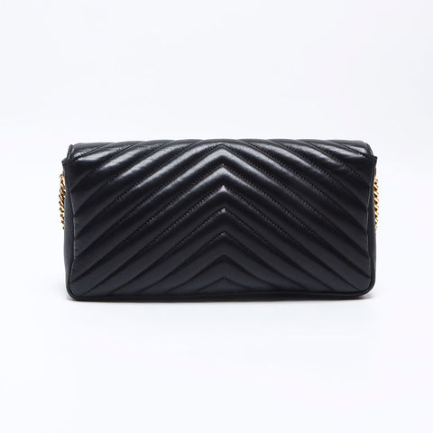 イヴ・サンローラン YVES SAINT LAURENT ステッチ ソフトレザー チェーンロゴ ショルダーバッグ ブラック WS13777