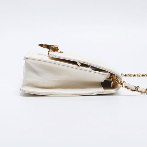 シャネル CHANEL 19番台 2014年 ココマーク チェーンウォレット ラムスキン ショルダーバッグ ホワイト WS13779