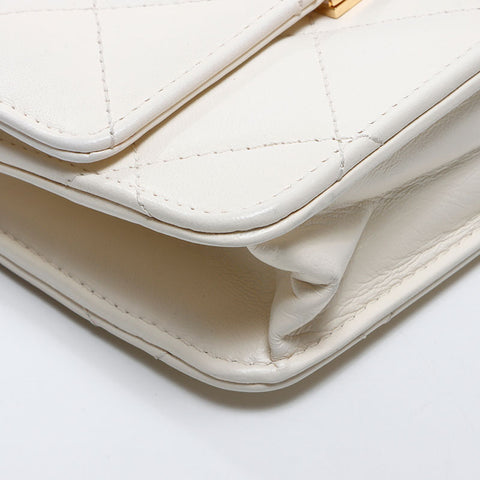 シャネル CHANEL 19番台 2014年 ココマーク チェーンウォレット ラムスキン ショルダーバッグ ホワイト WS13779