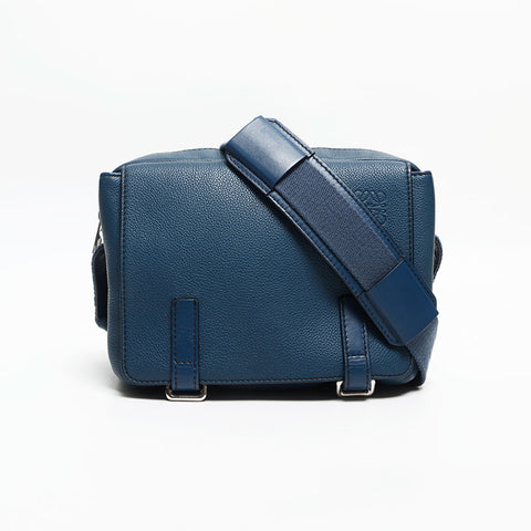ロエベ LOEWE ミリタリー アナグラム レザー ショルダーバッグ ブルー WS13791