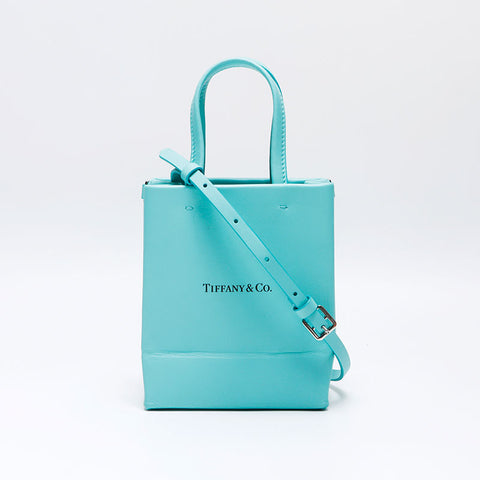 TIFFANY&Co. Mini shopping tote leather 2way Shoulder Bag blue WS13795