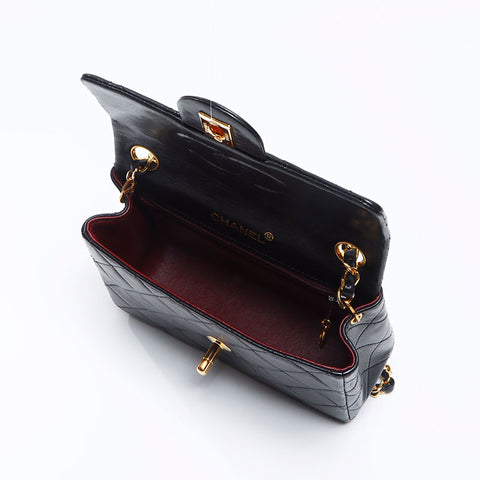 シャネル CHANEL 1番台 ラムスキン ミニマトラッセ チェーン 1985-1990s ショルダーバッグ ブラック WS13798