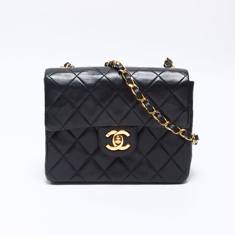 シャネル CHANEL 1番台 ラムスキン ミニマトラッセ チェーン 1985-1990s ショルダーバッグ ブラック WS13798