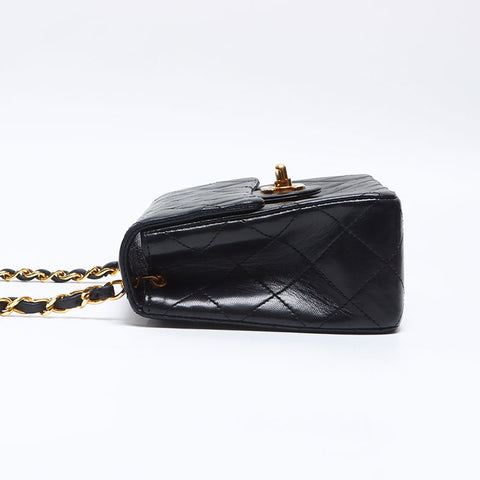 シャネル CHANEL 1番台 ラムスキン ミニマトラッセ チェーン 1985-1990s ショルダーバッグ ブラック WS13798