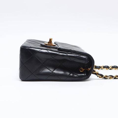 シャネル CHANEL 1番台 ラムスキン ミニマトラッセ チェーン 1985-1990s ショルダーバッグ ブラック WS13798
