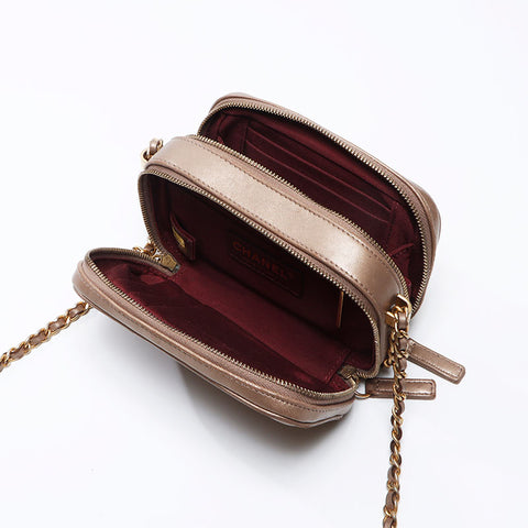 CHANEL 2014-2015 Mini sac pour appareil photo en cuir d'agneau Sac à bandoulière avec chaîne Marron WS13800