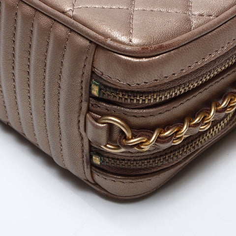 CHANEL 2014-2015 Mini sac pour appareil photo en cuir d'agneau Sac à bandoulière avec chaîne Marron WS13800