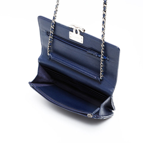 CHANEL 25th Series Half COCO Mark Chain Wallet 2017 Shoulder Bag Navy WS13804