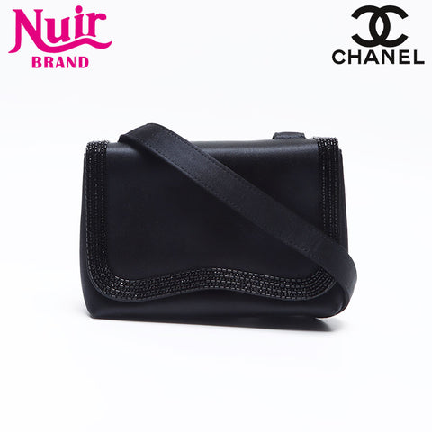 CHANEL 5th series 2000 Satin beads Shoulder Bag black WS13808