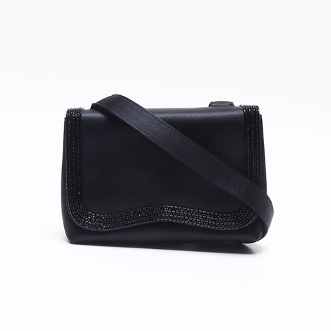 シャネル CHANEL 5番台 2000年 サテン ビーズ ショルダーバッグ ブラック WS13808