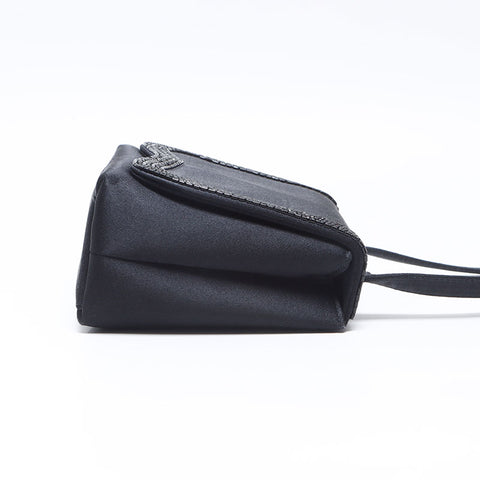 シャネル CHANEL 5番台 2000年 サテン ビーズ ショルダーバッグ ブラック WS13808