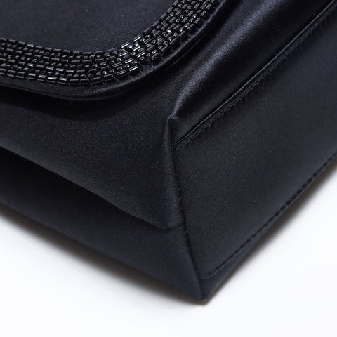 CHANEL 5th series 2000 Satin beads Shoulder Bag black WS13808