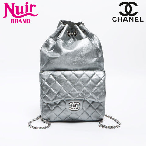 CHANEL Leather Matelasse Chain 2015 21st Backpack Â· Daypack Silver WS13813