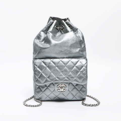 CHANEL Leather Matelasse Chain 2015 21st Backpack Â· Daypack Silver WS13813