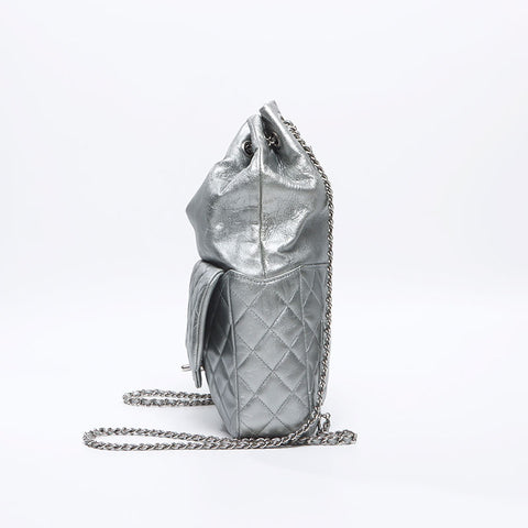 chanel leather backpack 2015 CHANEL Leather Matelasse Chain 2015 No. 21 Rucksack/Daypack Silver WS1 – NUIR VINTAGE