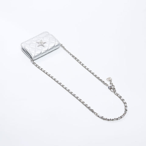 シャネル CHANEL ミニ マトラッセ ポーチ チェーン スター ショルダーバッグ シルバー WS13815