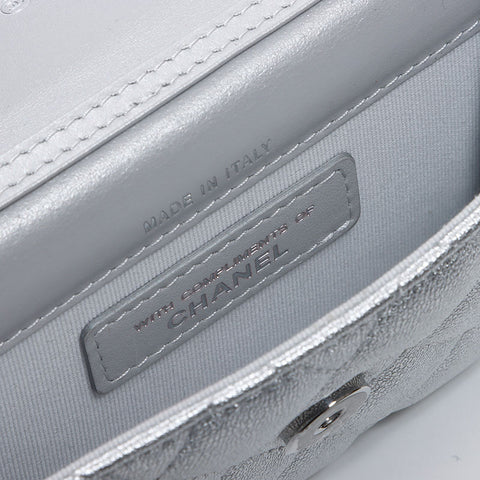 シャネル CHANEL ミニ マトラッセ ポーチ チェーン スター ショルダーバッグ シルバー WS13815