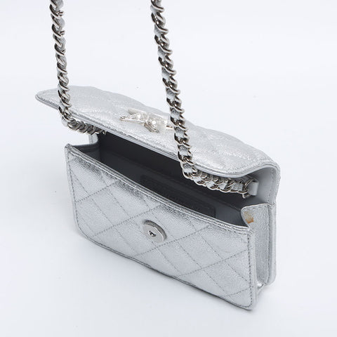 シャネル CHANEL ミニ マトラッセ ポーチ チェーン スター ショルダーバッグ シルバー WS13815