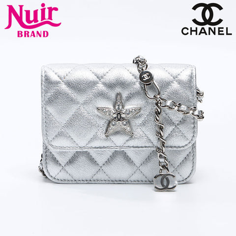 シャネル CHANEL ミニ マトラッセ ポーチ チェーン スター ショルダーバッグ シルバー WS13815