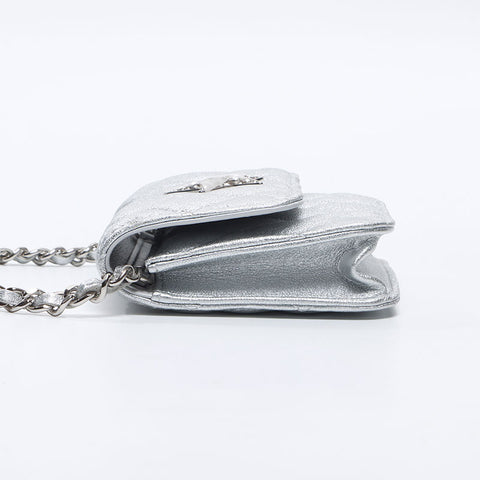 シャネル CHANEL ミニ マトラッセ ポーチ チェーン スター ショルダーバッグ シルバー WS13815