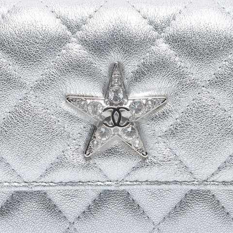 シャネル CHANEL ミニ マトラッセ ポーチ チェーン スター ショルダーバッグ シルバー WS13815