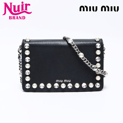ミュウ ミュウ Miu Miu レザー ビジュー パール チェーン ミュウ ミュウ Miu Miu レザー ビジュー パール チェーン