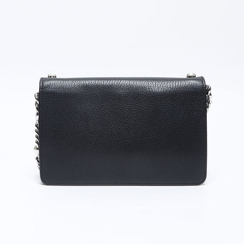 Miu Miu Leather Bijou Pearl Chain Shoulder Bag black WS13829