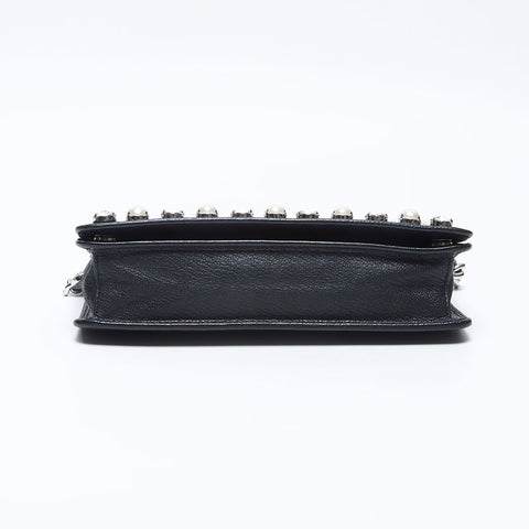 Miu Miu Leather Bijou Pearl Chain Shoulder Bag black WS13829