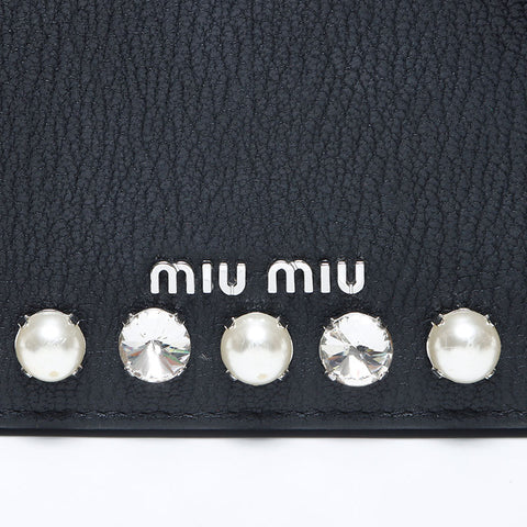 Miu Miu Leather Bijou Pearl Chain Shoulder Bag black WS13829