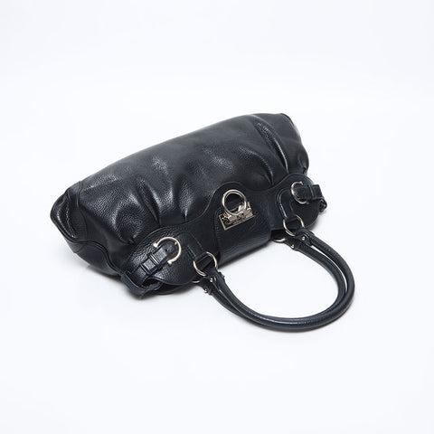 Salvatore Ferragamo Leather SilverMetal Gancini Handbag black WS13832