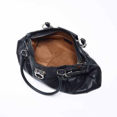 Salvatore Ferragamo Leather SilverMetal Gancini Handbag black WS13832