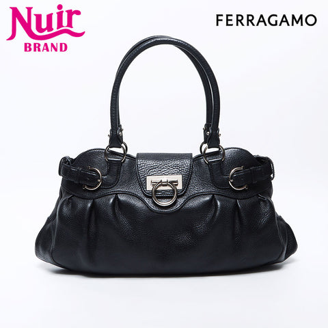 Salvatore Ferragamo Leather SilverMetal Gancini Handbag black WS13832