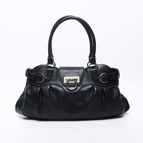 Salvatore Ferragamo Leather SilverMetal Gancini Handbag black WS13832