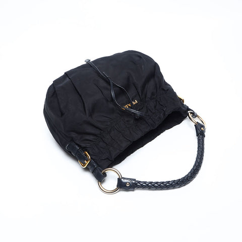 PRADA Nylon Logo Ribbon Shoulder Bag black WS13834