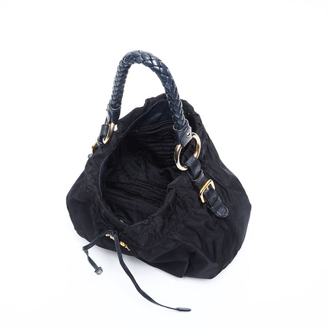 PRADA Nylon Logo Ribbon Shoulder Bag black WS13834