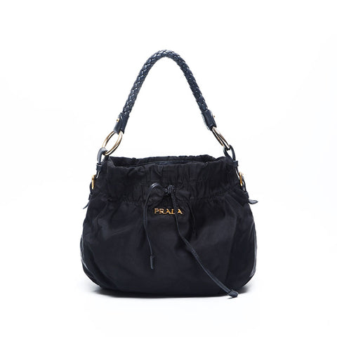 PRADA Nylon Logo Ribbon Shoulder Bag black WS13834