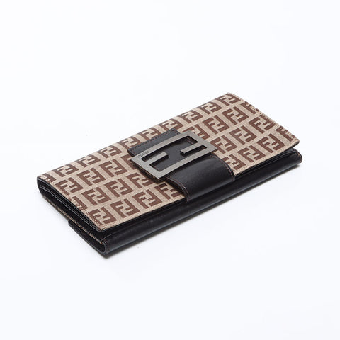 フェンディ FENDI キャンバス×レザー マンマ ズッキーノ 長財布 ベージュ WS13840