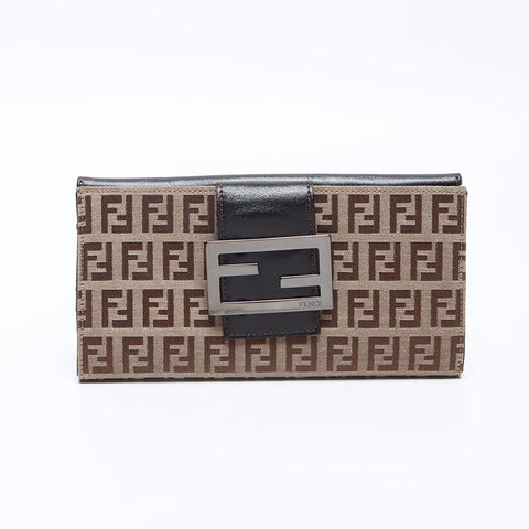フェンディ FENDI キャンバス×レザー マンマ ズッキーノ 長財布 ベージュ WS13840