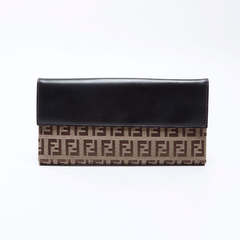 フェンディ FENDI キャンバス×レザー マンマ ズッキーノ 長財布 ベージュ WS13840