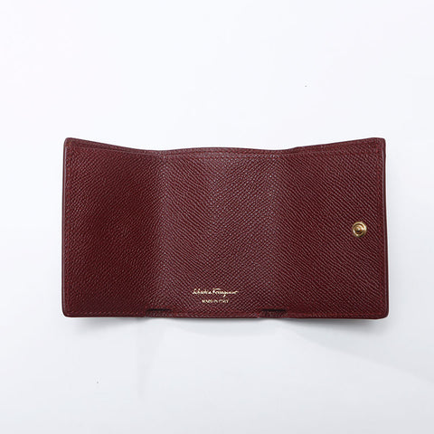 サルヴァトーレフェラガモ Salvatore Ferragamo コンパクト ミニ 折りたたみ財布 ヴァラ レザー 二つ折り財布 レッド WS13841