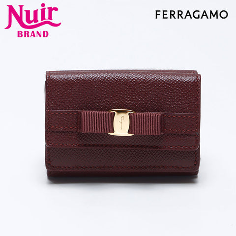 Salvatore Ferragamo Compact Mini Folding Wallet Vara Leather Bifold Wallet Red WS13841