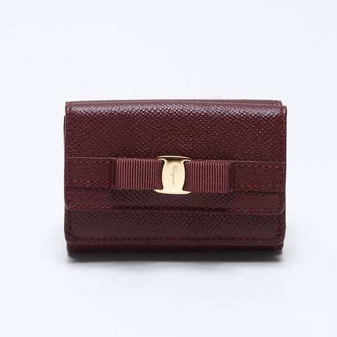 サルヴァトーレフェラガモ Salvatore Ferragamo コンパクト ミニ 折りたたみ財布 ヴァラ レザー 二つ折り財布 レッド WS13841