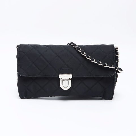 PRADA Nylon quilted Chain Shoulder Bag black WS13845