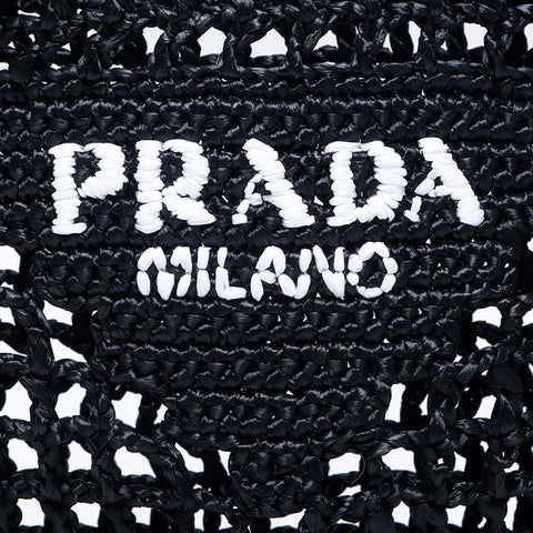 プラダ PRADA ラフィア カゴバッグ ハンドバッグ ブラック WS13854