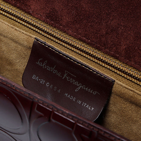 サルヴァトーレフェラガモ Salvatore Ferragamo ガンチーニ 型押し ショルダーバッグ ブラウン WS13870