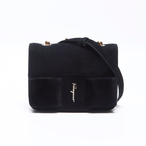 Salvatore Ferragamo Vara Ribbon Suede Shoulder Bag black WS13872