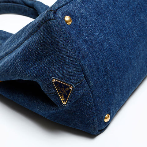 PRADA Canapa Tote Bag Tote Bag Navy WS13880