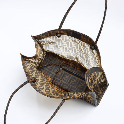 フェンディ FENDI メッシュ ポーチ付き ズッカ トートバッグ ブラウン WS13886