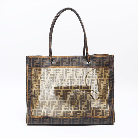フェンディ FENDI メッシュ ポーチ付き ズッカ トートバッグ ブラウン WS13886